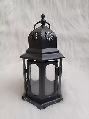 Hanging Metal Lantern Flameless Candle Holder With Glass Door Black Antiqued • $22.99