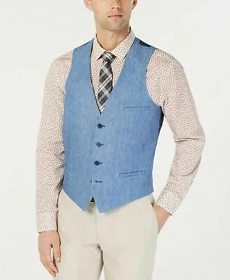 Bar III Men's Slim-Fit Chambray Linen Blue Suit Vest XL • $6.93