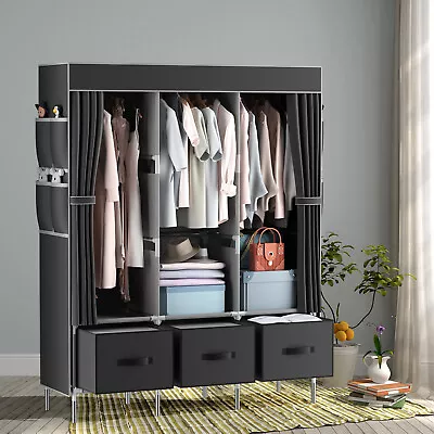 Clothes Closet Fabric Canvas Wardrobe Cupboard With 3 Storage Drawers & Shelves • $44.99
