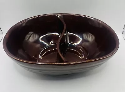 Vintage Marcrest Stoneware Daisy Dot Brown Divided Serving Dish Bowl Ovenproof  • $10.48