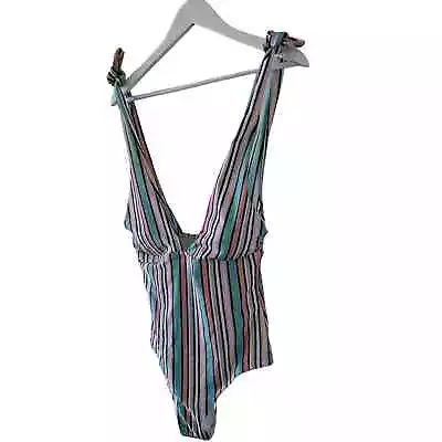 ZAFUL Blue Peach & Green Tie Strap 1 Piece Swimsuit - 4 (NWT) • $22