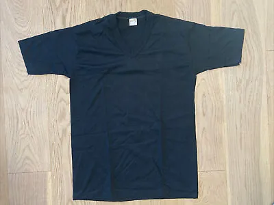 New Vintage 70’s 80’s V Neck T-Shirt Blank NOS Deadstock Black Medium • $25.55