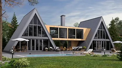 86’x45’ 6 Beds 4 Baths Double A-Frame House Architecture Plans PDF Download. • $149.95