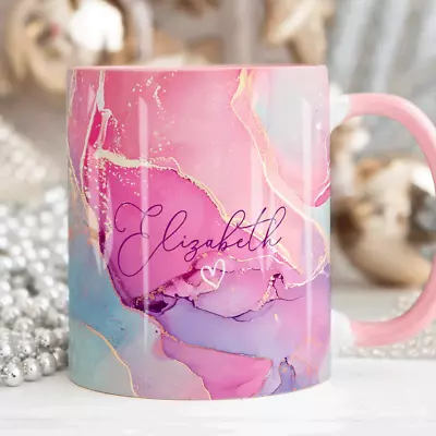 Pink Gold Marble Mug Gift Personalised Mug Custom Name Cup Birthday Gift Her • £8.50