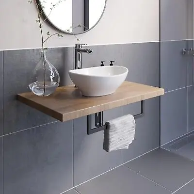 Bathroom Wall Hung Floating Shelf Wash Basin Sink Towel Rail Storage Beige 600mm • £249.98
