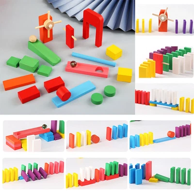 £7.88 • Buy 18 Pcs Wooden Dominoes Roadblock Set Kids Building Blocks Racing Children Gift