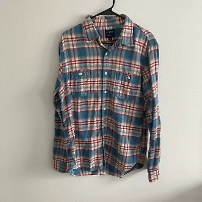 J Crew Flannel Mens Multicolor Plaid Button Up Shirt Long Sleeve L 100% Cotton • $16.99