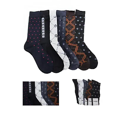 DBFL1 Men's Knocker 6-Pack Patterned Dress Socks Black Multi 10-13 • $10.99