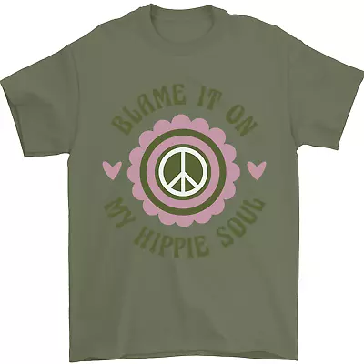 Blame It On My Hippy Soul 60s 70s Flower Power Mens T-Shirt 100% Cotton • $9.31