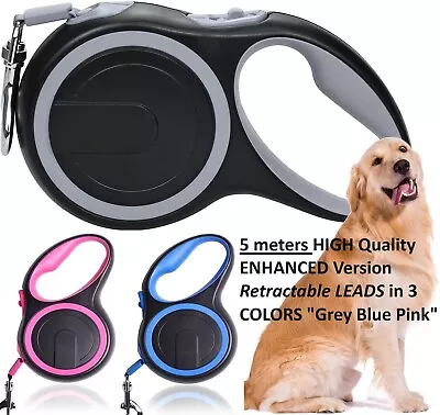 Dog Leads Retractable Strong Walking Leash Extendable Running Lead 5M Upto 50Kgs • £10.49