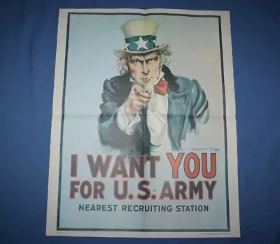 1975 Uncle Sam Poster I Want You For U.S. Army Nearest Recruiting Station 28x22 • $19.99