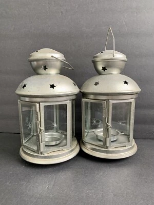 $26 • Buy Ikea Hanging Lantern Metal Tealight Candle Holders Gold Tone 1999 Star Glass 2
