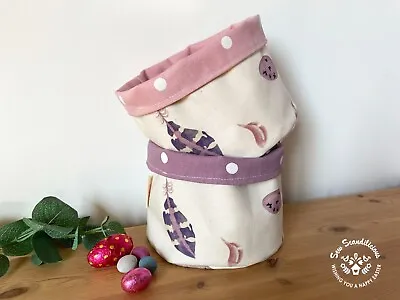 Handmade Storage Basket - Emma Bridgewater Egg & Feather Pink Purple • £10