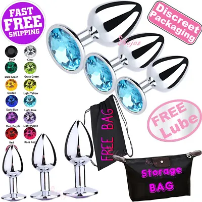 Stainless Steel ANAL BUTT PLUG Crystal Stud Jewel BDSM Metal Sex Toy FREE BAG • $10.95