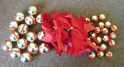 BULK LOT Christmas RED BOWS AND GOLD BALLS Ornament Xmas Tree Hanging Decoration • $15