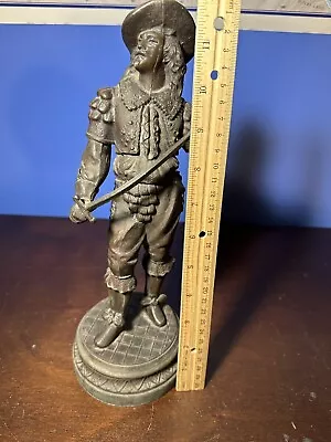 Antique Spelter Metal Statue French Musketeer 12  Tall With Sword Figurine • $99.99