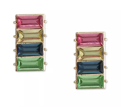 Inc International Gold-tone Multicolor Baguette-crystal Drop Earrings Nwt • $16.35