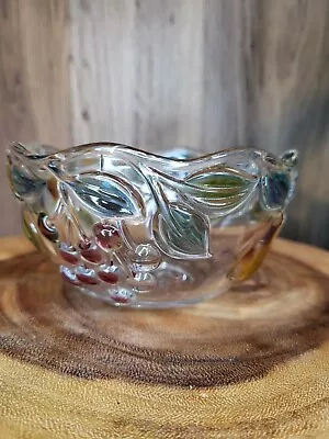 Mikasa Garden Harvest Clear Glass Fruit Bowl Embossed Colored 3D Fruit Vintage • $19.96