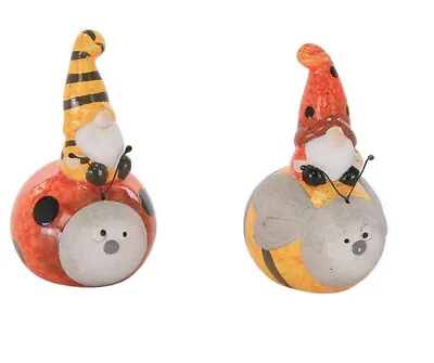 Set Of 2 Ladybird And Bee Pebble Jocky Gnomes Ornaments For The Garden Home • £14.99