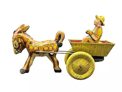 Vintage Louis Marx Balky Mule Cart & Donkey Tin Lithograph Wind-Up Toy • $99