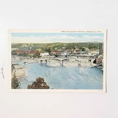 Zanesville Ohio Birds Eye View Of Y Bridge Unposted Postcard Divided Back  • $5.99