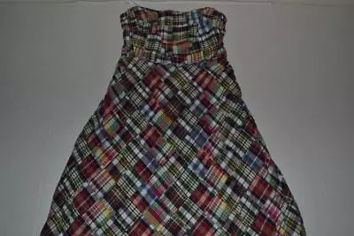 J Crew Navy Blue Red Patchwork Madras Dress Womens Size 2 • $20