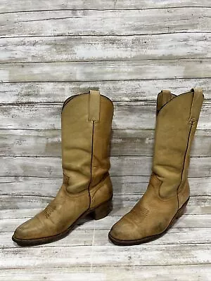 Frye VTG Men Beige Leather Western Cowboy Boots Made In USA 2308 Sz 10.5D • $69.77