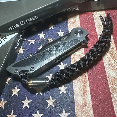 TwoSun Knife TS-224-M390 Black Titanium Carbon Fiber Handle New USA SELLER • $145