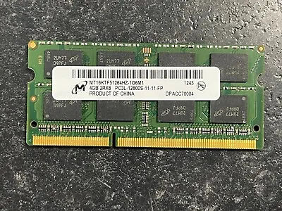 MT16KTF51264HZ-1G6M1 Micron 4GB DDR3 Laptop Memory PC3-12800 1600Mhz RAM SODIMM • £4.99