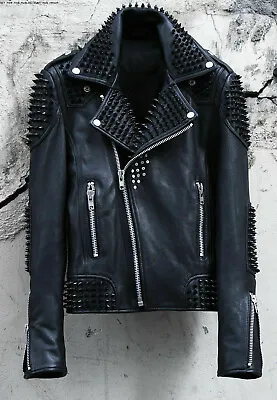 $299 • Buy New Mens Full Black Heavy Metal Spiked Studded Punk Gangster Leather Jacket