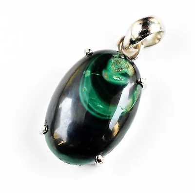 Untreated Natural Green Malachite 27 Ct Oval 925 Sterling Silver Healing Pendant • $22.31