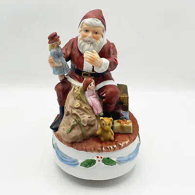Vintage Music Box Santa In Red Suit Holding Toy Dolls - Plays  Toy Land  Melody • $31.99
