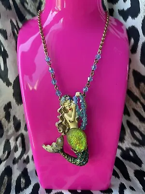 Betsey Johnson Into The Blue Sea Jeweled Crystal Blonde Mermaid Necklace RARE • $109.99