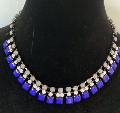 Macy's Collar Necklace & Drop Earrings Set Royal Blue White Gray Acrylic 2015 • $18