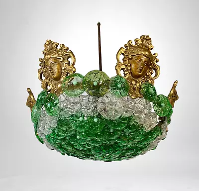 1920s Art Nouveau Bohemian Murano Green Glass Bowl Chandelier Light -Restoration • £160.05