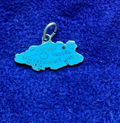 Vintage Sterling Silver 925 Bahamas Blue Enamel Map Travel Bracelet Charm • $4.99