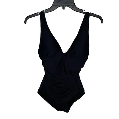 J Crew Swimsuit Womens 4 Black Ruched Femme One Piece Slimming Tummy Control • $17.49