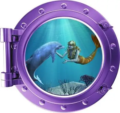 PortScape COLORED Mermaid Dolphin Porthole Ocean Window Wall Decal Vinyl Sticker • $21.59