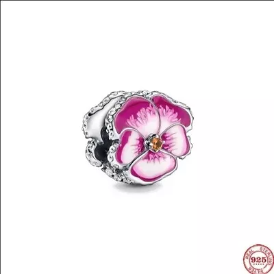 Sterling Silver 925 Pandora Pink Pansy Flower Charm • £19.90