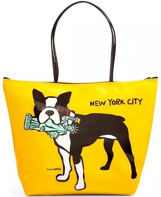 Marc Tetro Boston Terrier Dog Yellow Patent Large Tote Bag  & Heart Keychain New • $59.99