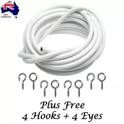 Net Curtain Wire White Window Cord Cable With  HOOKS&EYE For Caravans Boats • $4.99