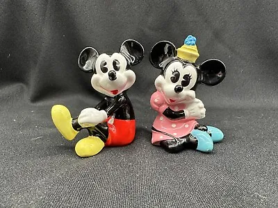 Set/2 Mickey & Minnie Mouse Ceramic Figurines Walt Disney Sitting Made In Japan • $19.99