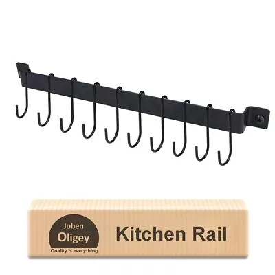 Utensil Holder Kitchen Rail With 10 Hooks Kitchen Pots Pans Organizer Hanger • $18.80