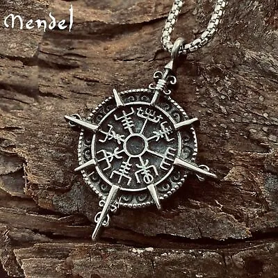 MENDEL Stainless Steel Boys Mens Viking Vegvisir Compass Pendant Necklace Amulet • $7.50