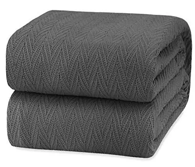 Luxury Queen Size Cotton Blankets Lightweight Breathable 90x90 Dark Grey 410GSM • $35.99