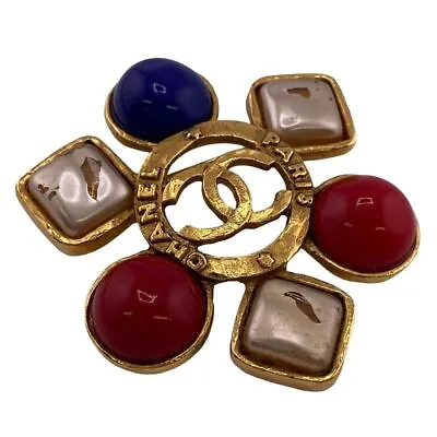 CHANEL Gripore 28 Vintage Coco Mark Pearl Brooch Gold Fashion Accessories • $886.74