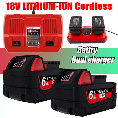 2x For Milwaukee M18 Lithium XC Extended Capacity Battery /Charger 48-11-1860 • £26.99