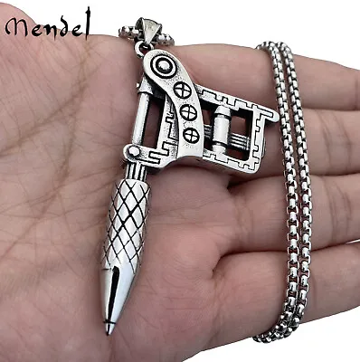MENDEL Mens Stainless Steel Hip Hop Rapper Biker Tattoo Machine Pendant Necklace • $11.99