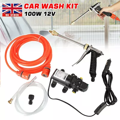 100W 12V Car Washer Portable Water Pump Kit Sprayer Cleaner Hose High Pressure • £16.99