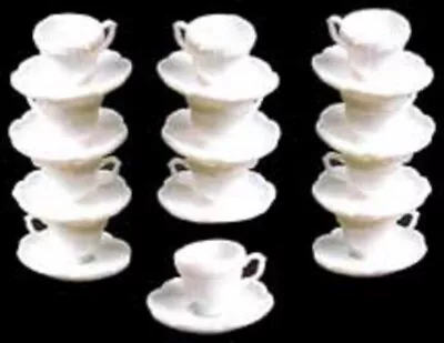 Dollhouse Miniature 1:12 Scale Chrysnbon 12 Cups And Saucers In White • $11.99